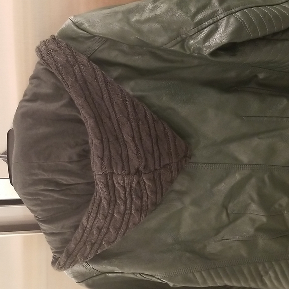 💕GUESS💕 Faux Leather Hooded Moto Jacket Zip Front Scuba ~ Hunter Green XL NWT - Picture 12 of 16